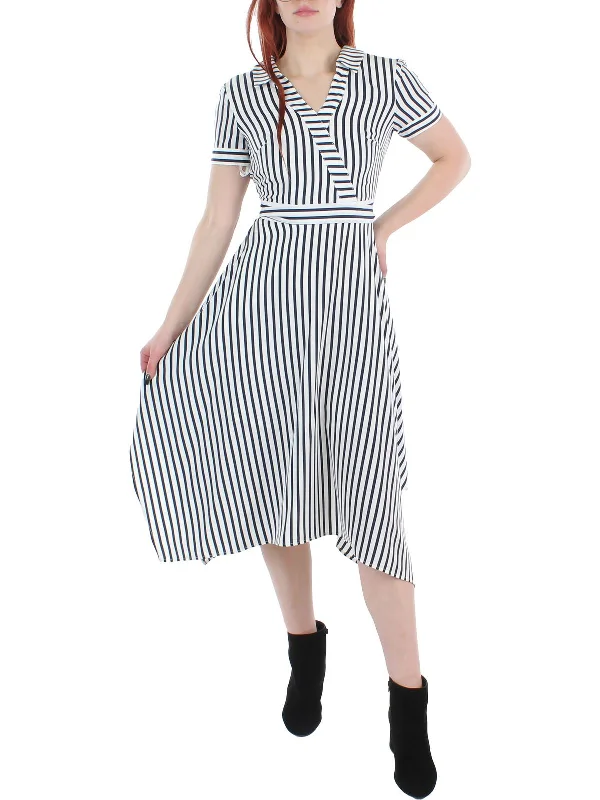Markdowns Womens Short Sleeve Midi Fit & Flare Dress