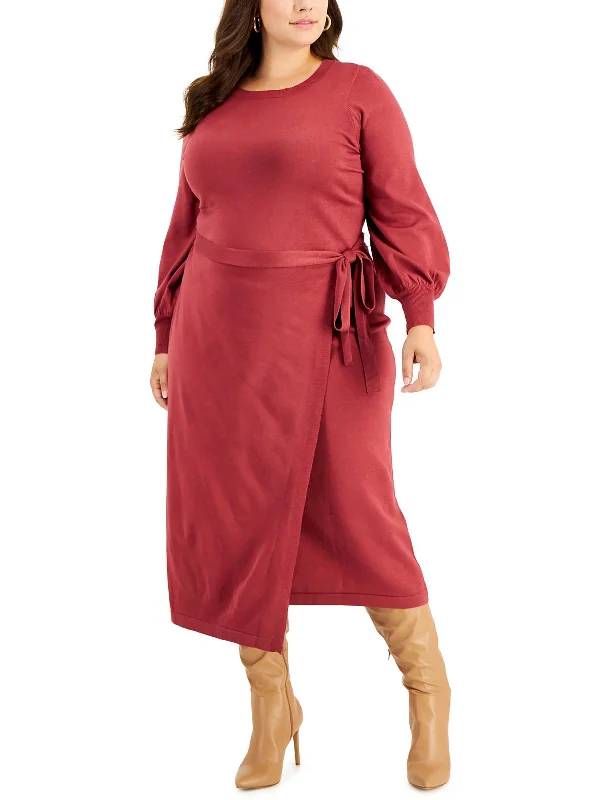 Exclusive Offers Plus Womens Faux Wrap Long Sweaterdress