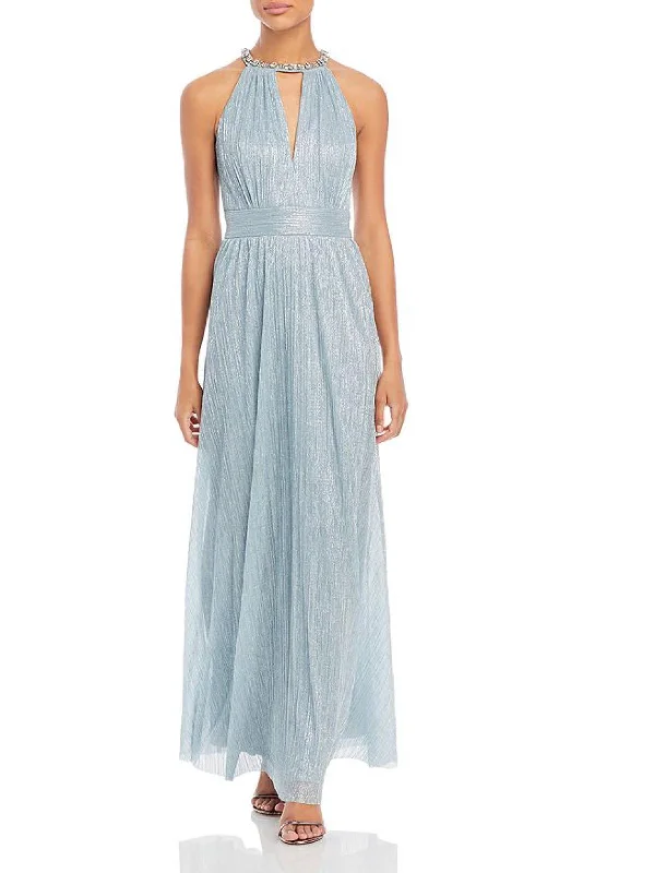 Flash Sale Womens Metallic Embellished Evening Dress