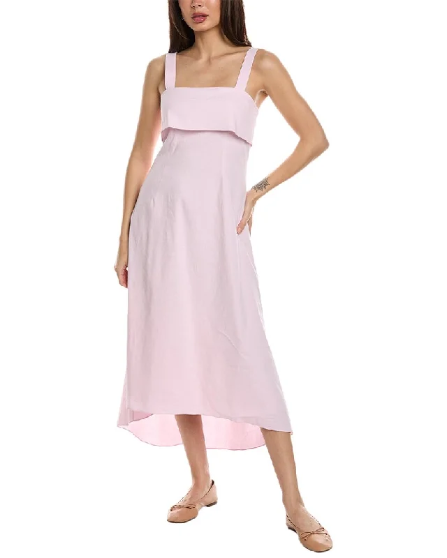 Fantastic Offers Theory High-Low Linen-Blend Midi Dress