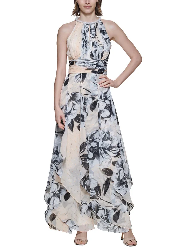 Midnight Madness Womens Metallic Maxi Evening Dress