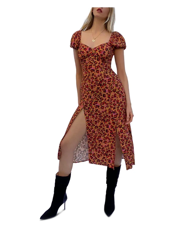 Best Bargains Ameli Womens Slit Animal Print Midi Dress