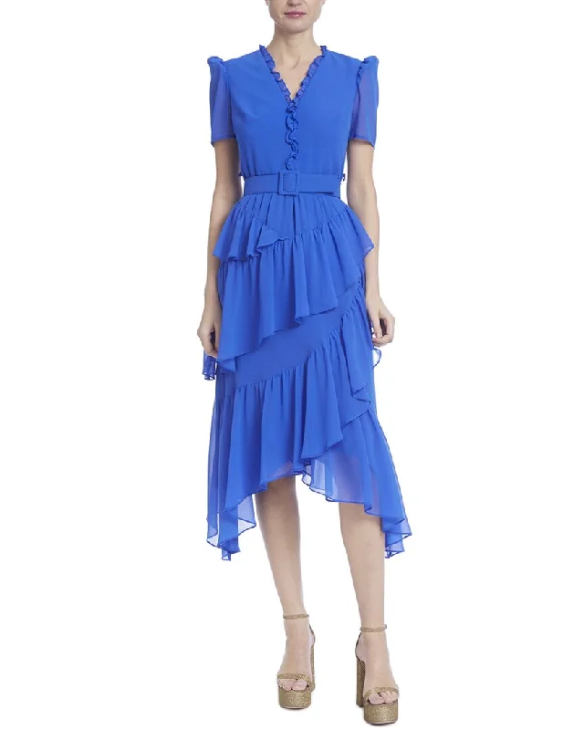 Year-End Clearance Badgley Mischka Ruffle Flounce Midi Dress