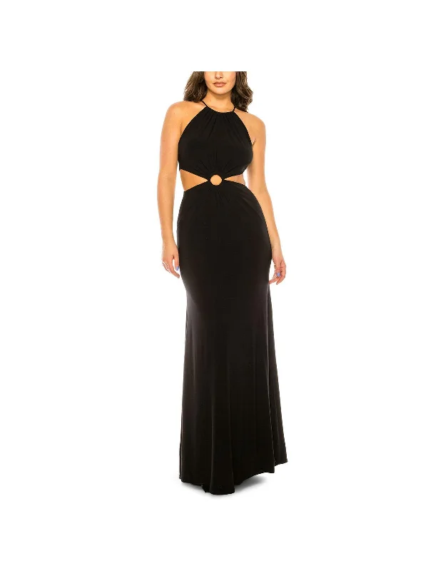 Online Specials Juniors Womens Cut Out Halter Evening Dress