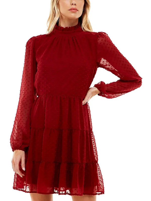 Markdowns Juniors Womens Chiffon Clip Dot Fit & Flare Dress