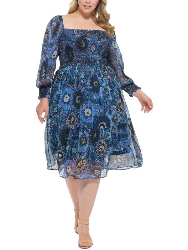 Super Bargain Plus Womens Printed Calf Midi Dress