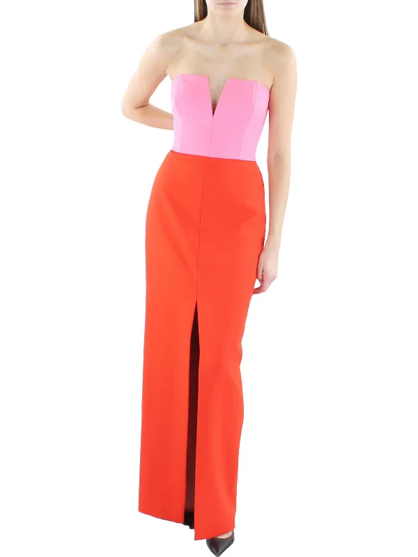 Major Savings Womens Colorblock Strapless Evening Dress