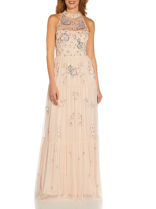 Early Bird Discount Womens Beaded Halter Evening Dress