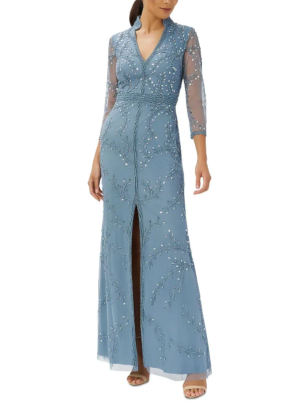 Sale Event Womens Embellished Sheer Sleeve Evening Dress