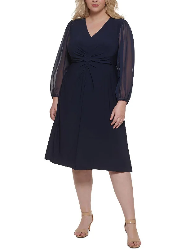 Best Bargains Plus Womens V-Neck Calf Midi Dress
