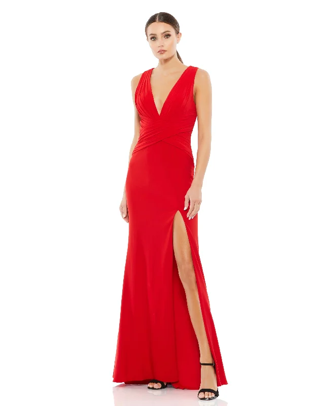 Seasonal Clearance Pleated Bodice Jersey Column Gown