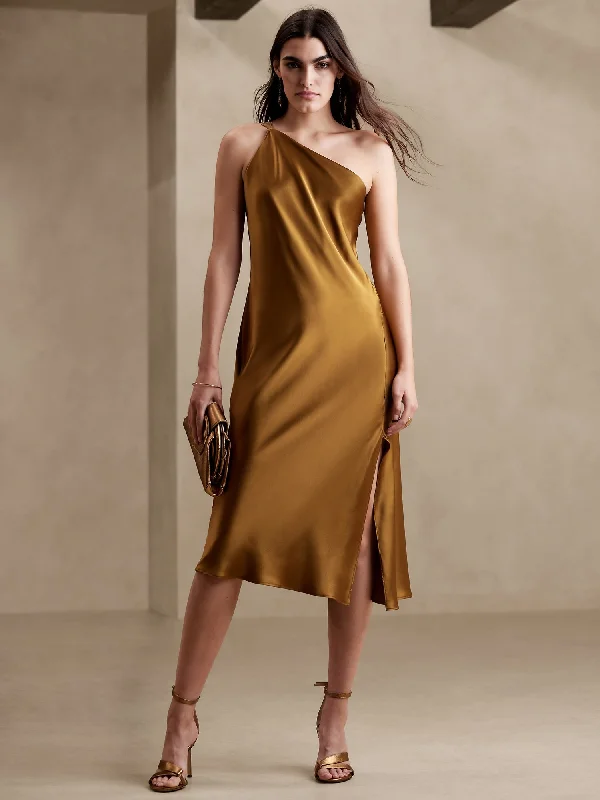 Don't Wait Divine Silk One-Shoulder Dress