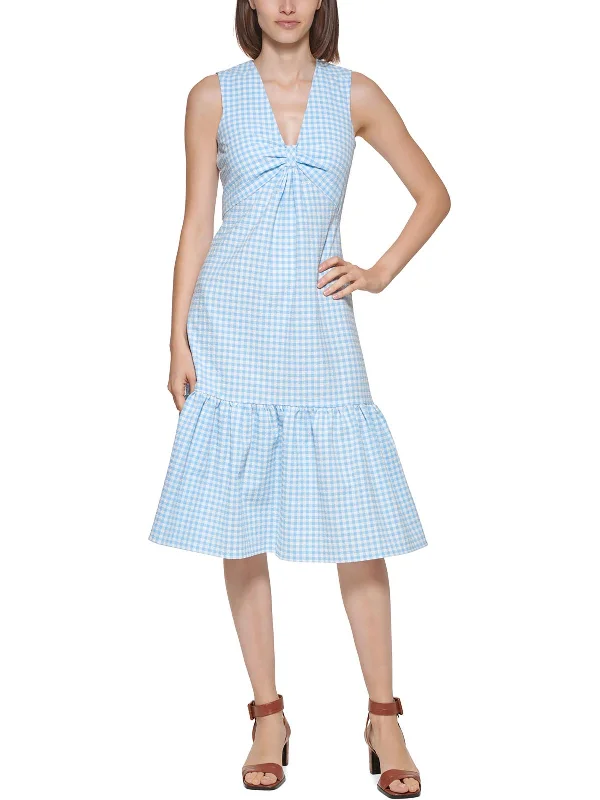 Can't Be Beat Womens Knot Front Mid Calf Midi Dress