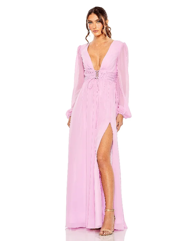 Discount Days Plunge Neck Lace Up Evening Gown