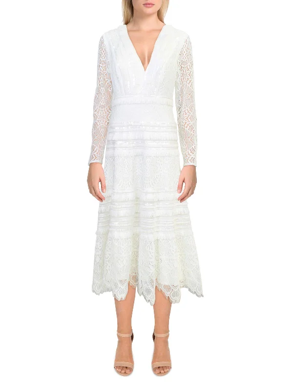Weekend Deal Womens Lace Fringe Midi Dress