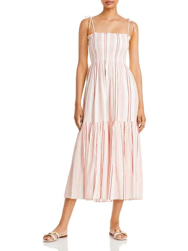 Deep Discounts Womens Smocked Striped Midi Dress