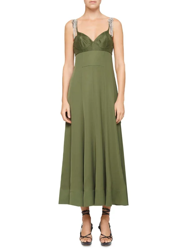 Act Fast Fluid Flare Womens Bustier V-Neck Evening Dress