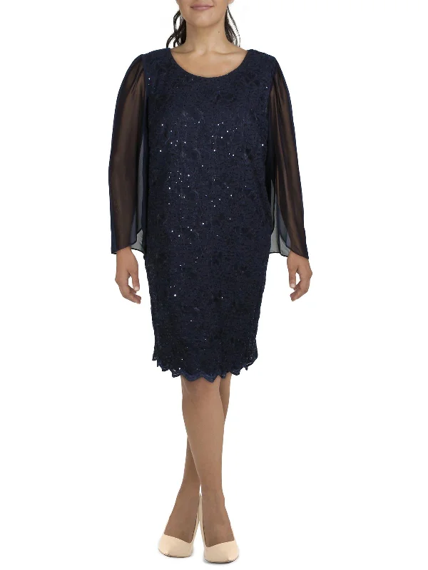 Daily Deals Plus Womens Embroidered Knee Midi Dress