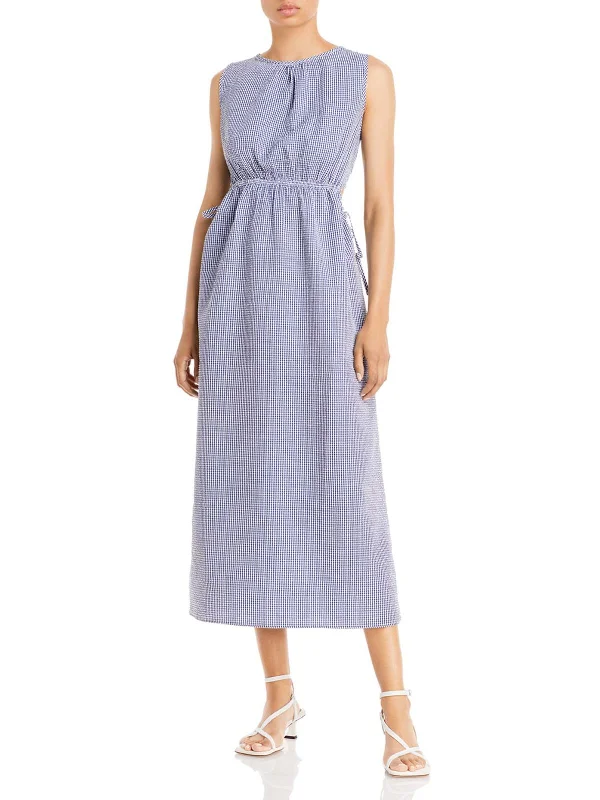 Crazy Deals Womens Gingham Keyhole Midi Dress