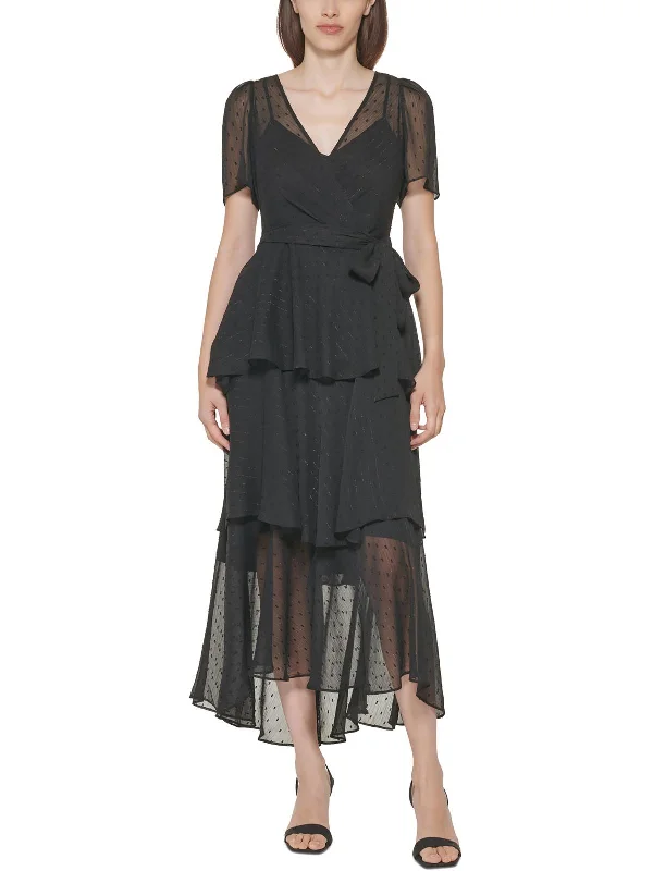 Epic Deals Petites Womens Chiffon Clip Dot Midi Dress