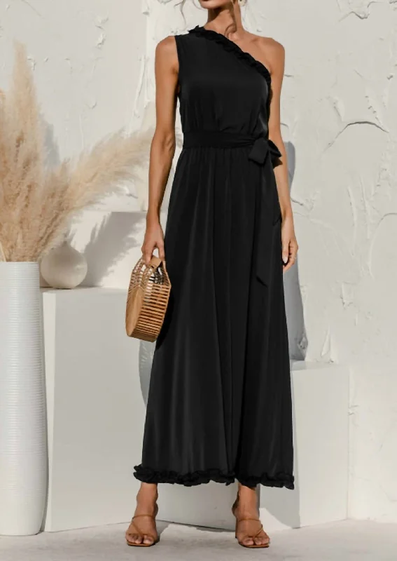 Doorbuster Deal Date Night One Shoulder Maxi Dress In Black