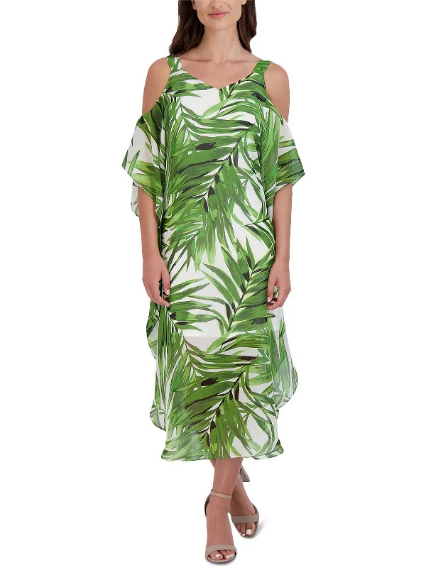 TIME-Limited Offer Womens Printed Cold-Shoulder Midi Dress