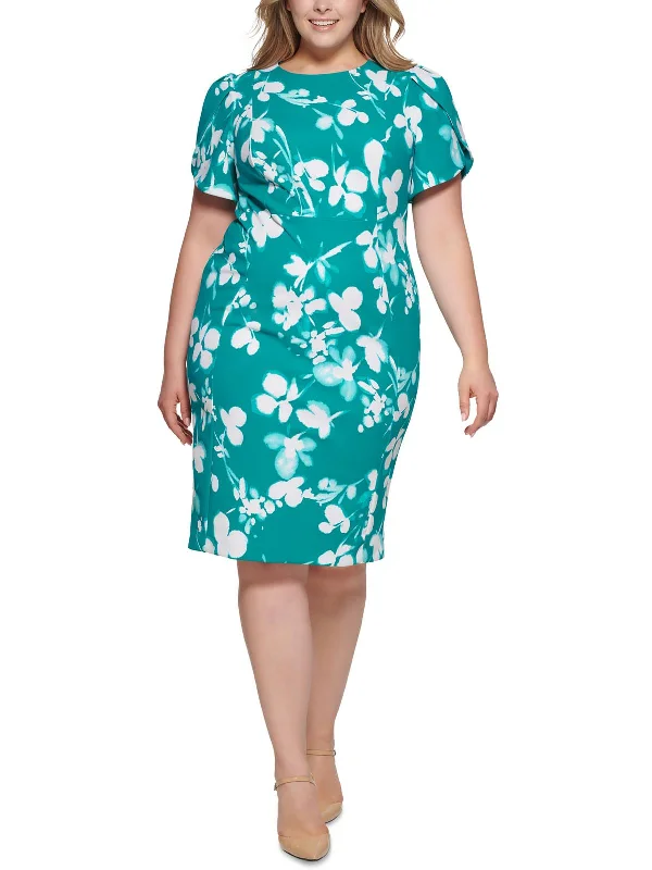 Extra Savings Plus Womens Floral Knee Sheath Dress