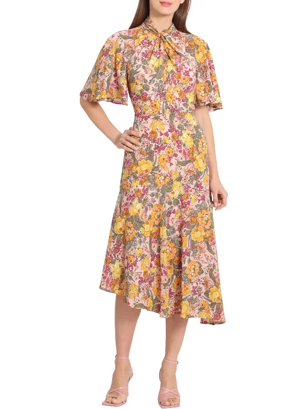 Closeout Womens Floral Asymmetric Midi Dress