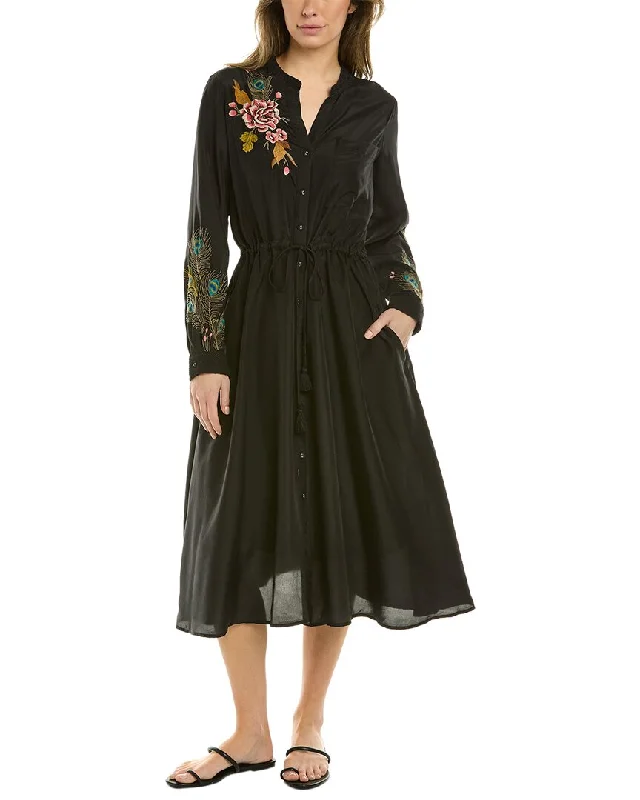 Markdowns Johnny Was Quito Drawstring Silk Shirtdress