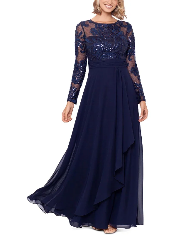 Midnight Madness Womens Sequined Long Evening Dress