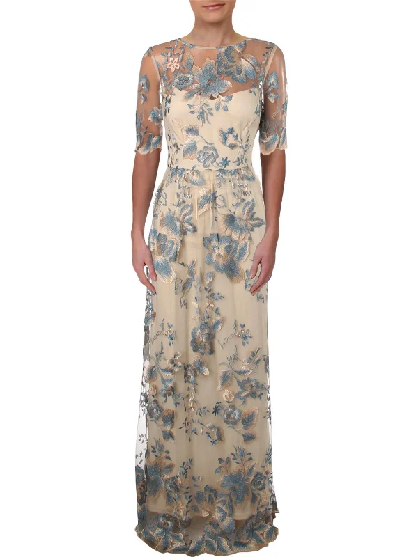 Doorbuster Deal Womens Mesh Embroidered Formal Dress