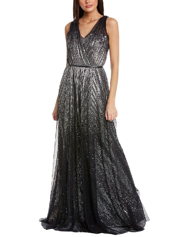 Big Discounts Rene Ruiz Metallic Tulle & Sequin Gown