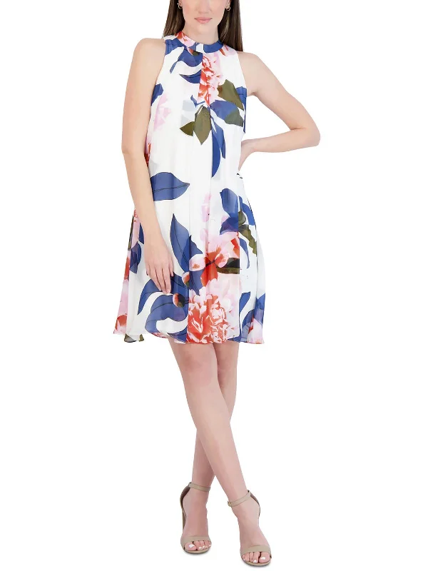 Price Rollback Petites Womens Mini Mock Neck Sheath Dress