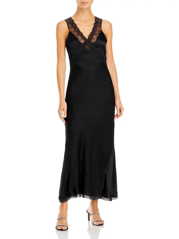 Online Only Mendez Womens Lace Trim Long Slip Dress