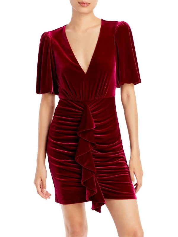 Flash Sale Womens Velvet Mini Cocktail and Party Dress