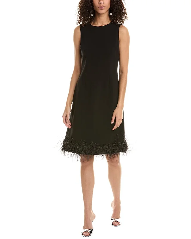Flash Deals Teri Jon by Rickie Freeman Crepe Feather Hem Sheath Dress