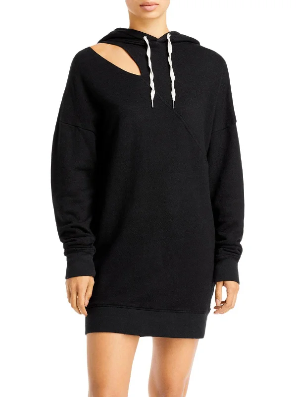 Don't Wait Frances Womens Cut-Out Hooded Sweatshirt Dress
