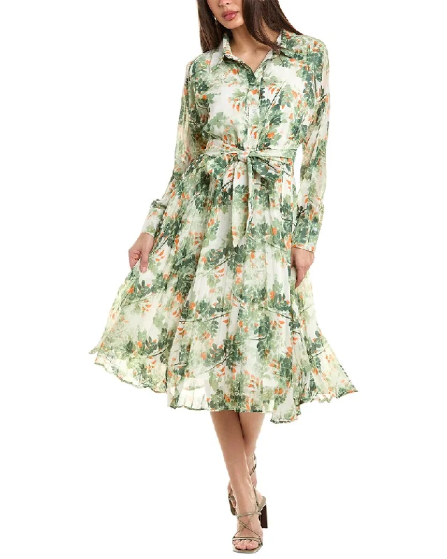 Quick Sale Gracia Floral Print Waist Bow Pleated Midi Dress