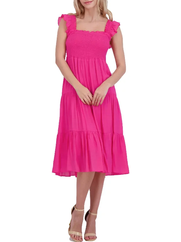 Customer Appreciation Sale Womens Textured Ruffle Sleeve Maxi Dress