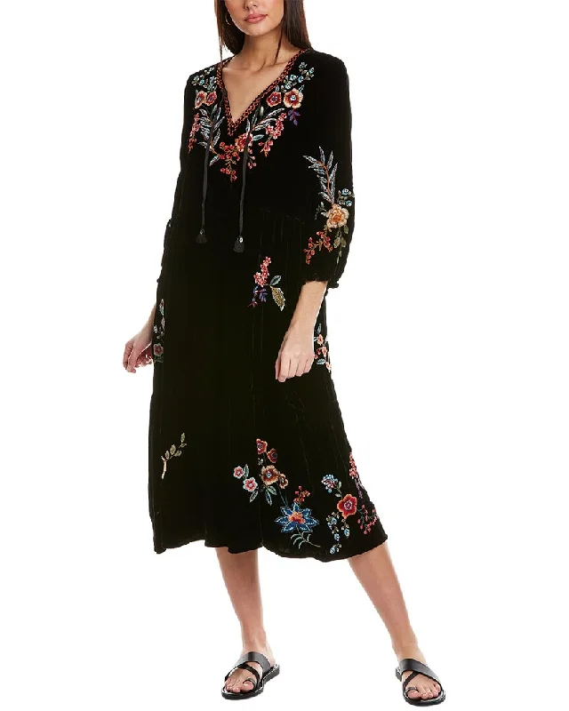 Year-End Sale Johnny Was Ardell Velvet Boho Silk-Blend Midi Dress