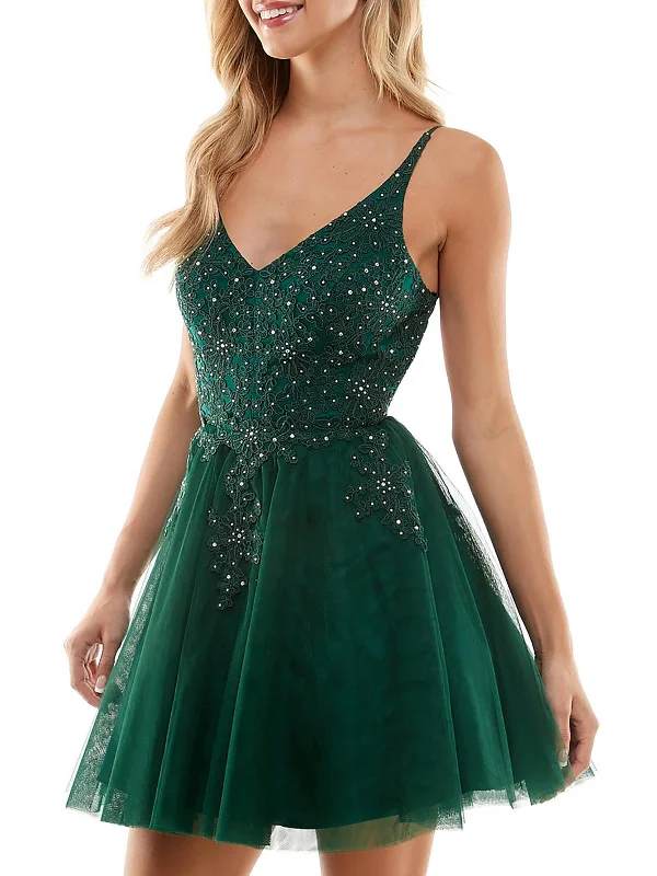 Buy Now Juniors Womens Embellished Mini Fit & Flare Dress