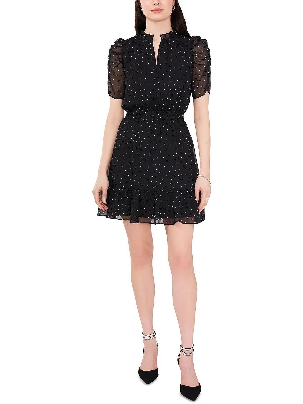 Super Sale Petites Womens Split Neck Mini Fit & Flare Dress