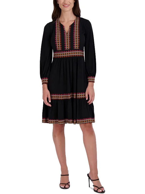 Flash Deals Petites Womens Pattern Knee Midi Dress