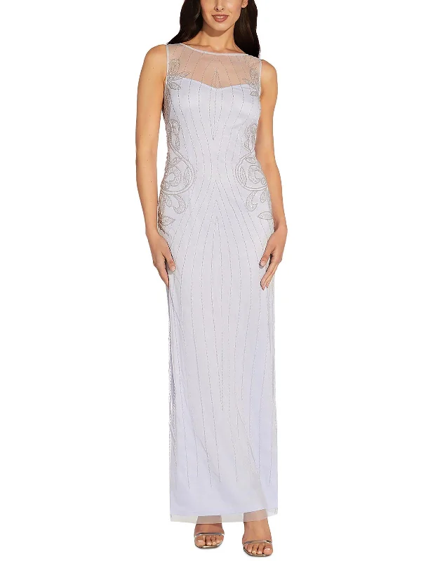 Act Now Womens Mesh Embellished Evening Dress