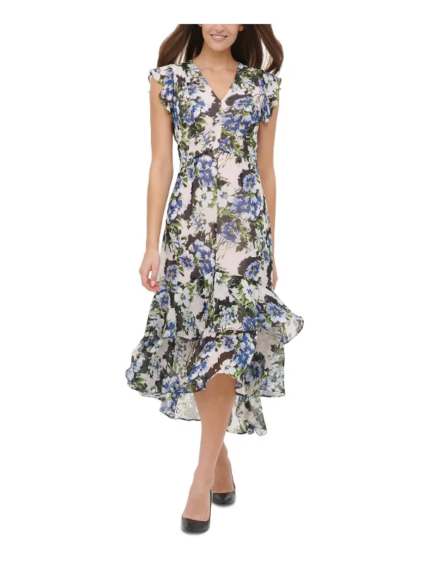Discount Deals Womens Floral Ruffled Midi Dress