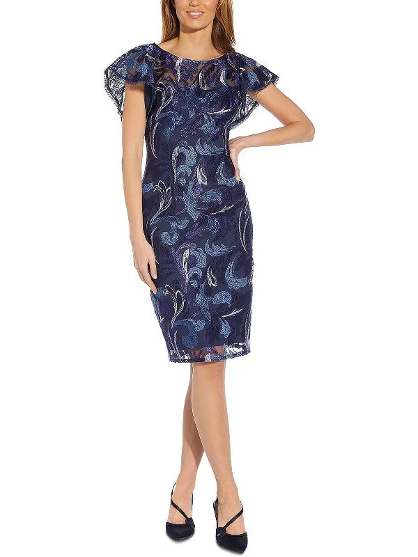 Final Clearance Womens Mesh Embroidered Sheath Dress