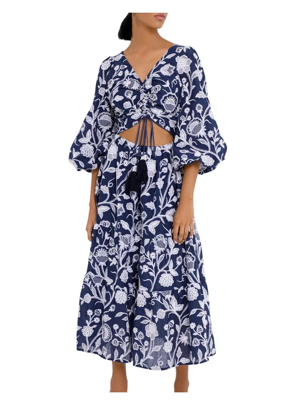Special Buy Emanuelle Womens Cotton Embroidered Midi Dress