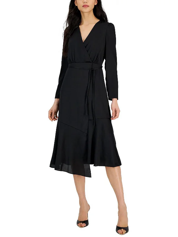 New Markdowns Womens Surplice Long Midi Dress