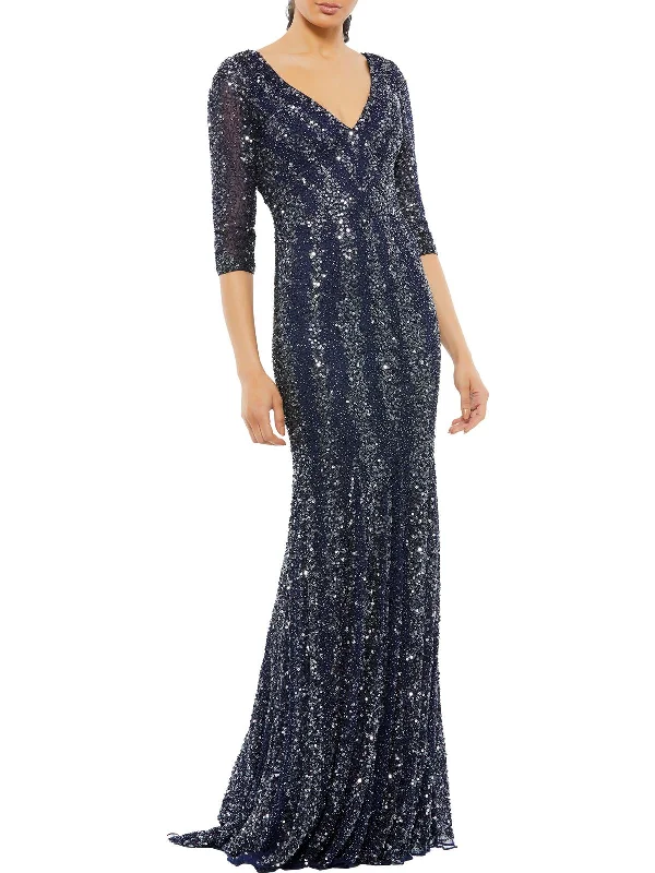Deal Zone Womens Sequined Maxi Evening Dress