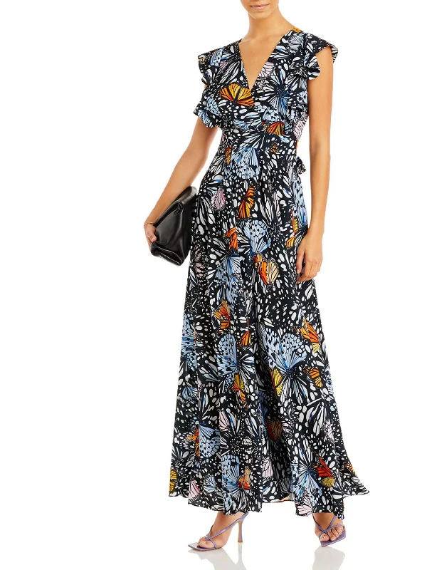 Unmissable Offer Butterfly Womens Flutter Sleeve Long Maxi Dress